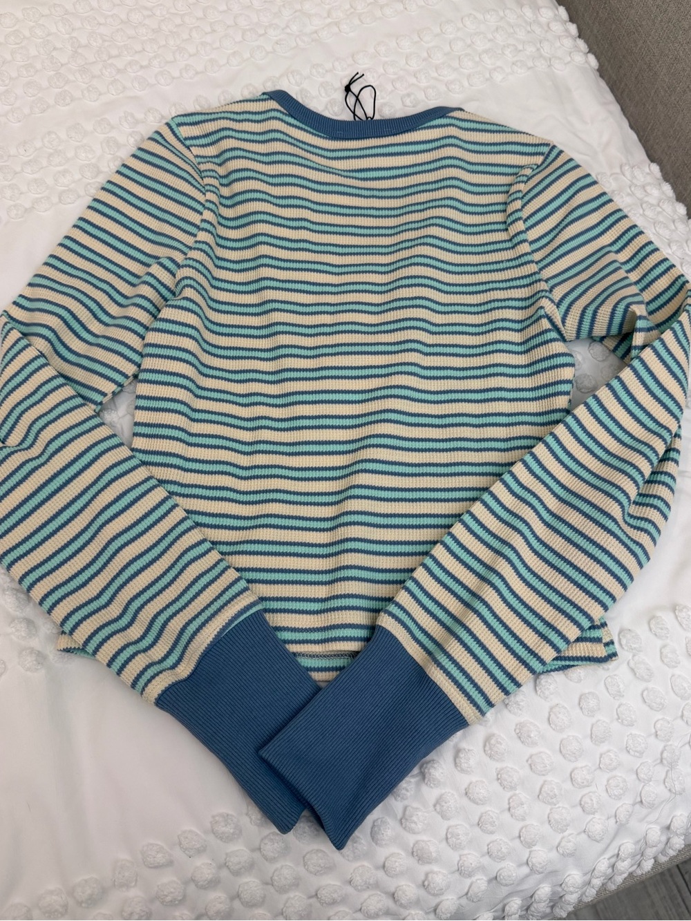New Trendy These Three Boutique Casey Striped Top-Ivory Blue Medium BNWT Comfy - Picture 7 of 10